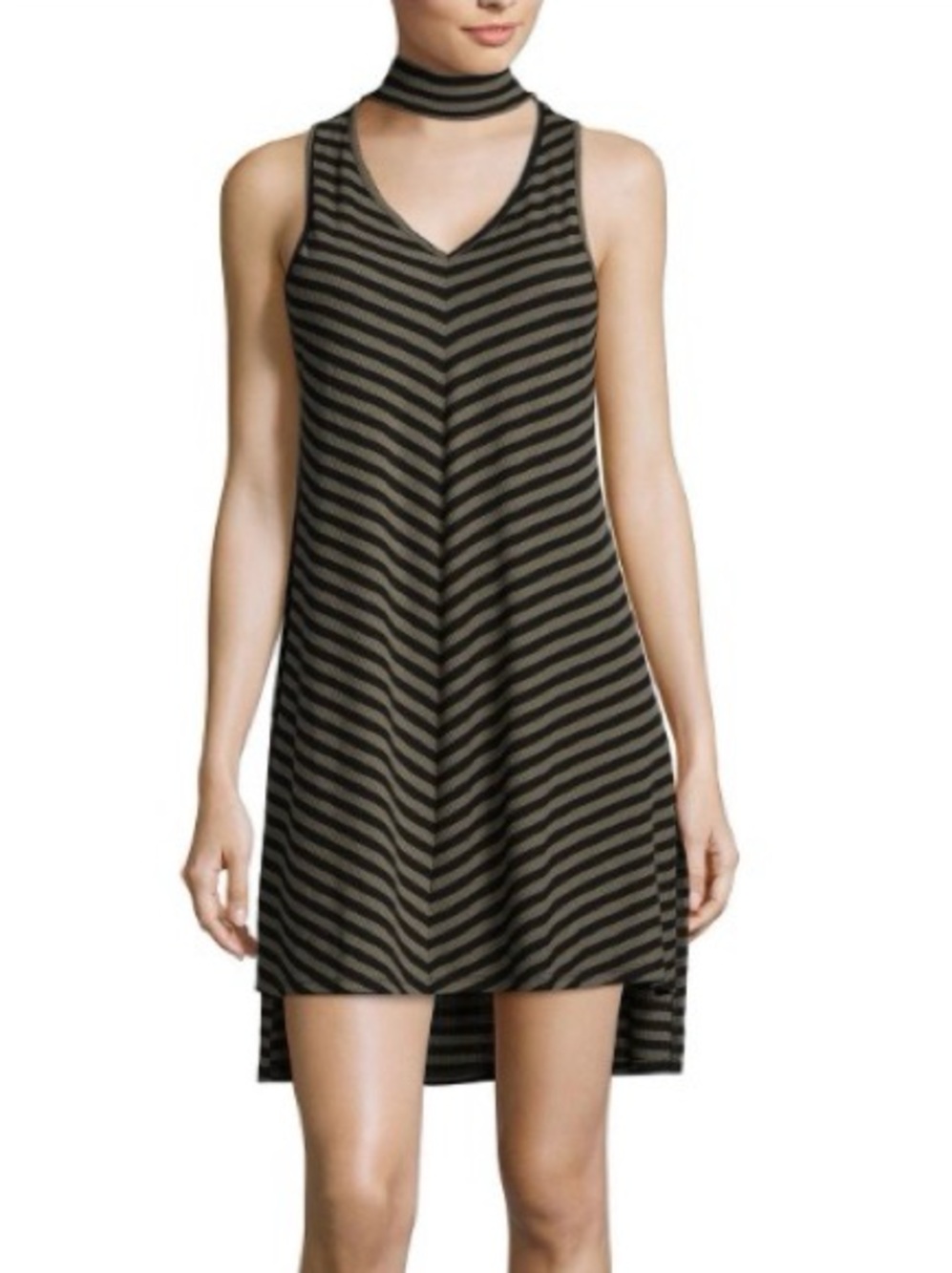 Kelly Renee Womens Maxi Sleeveless Cut out High Collar dress in Black/Olive NWT